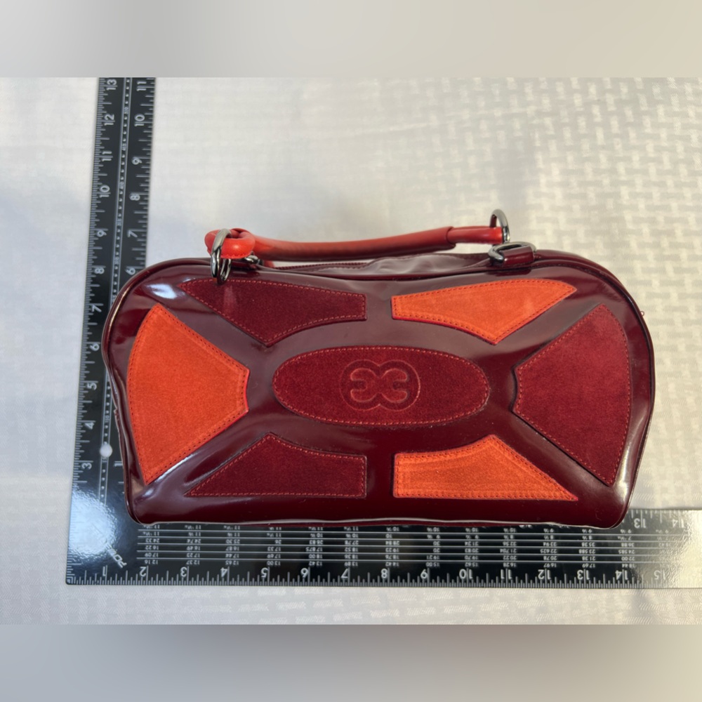 3001: Escada Y2K Burgundy Patent Leather & Suede Mini Bowler Bag Italy - Picture 15 of 16